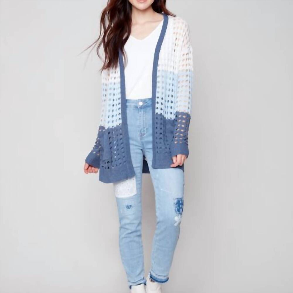 NEW CHARLIE B fishnet cardigan in blue